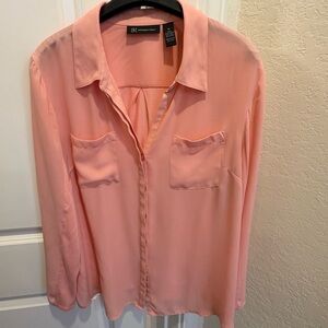 INC International Concepts Peach Blouse w/ Knit Back Panel – Size XL